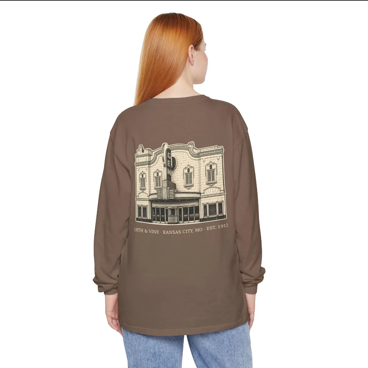 18th and Vine Kansas City Long Sleeve in Espresso, back print