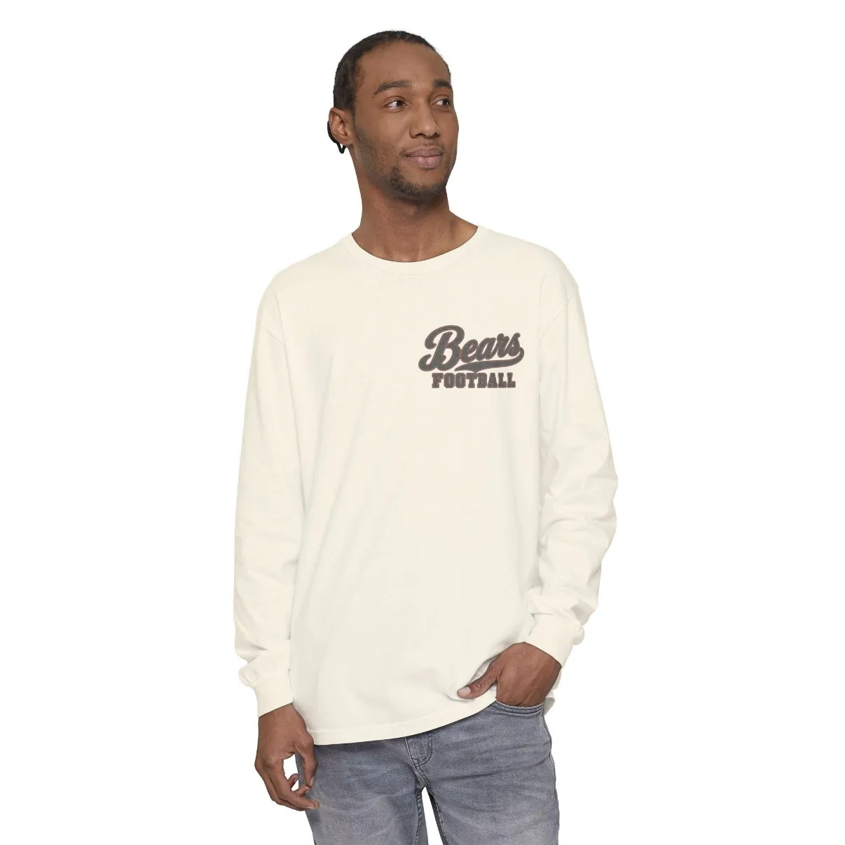 Bears Football Long Sleeve Tee in Ivory, on a model