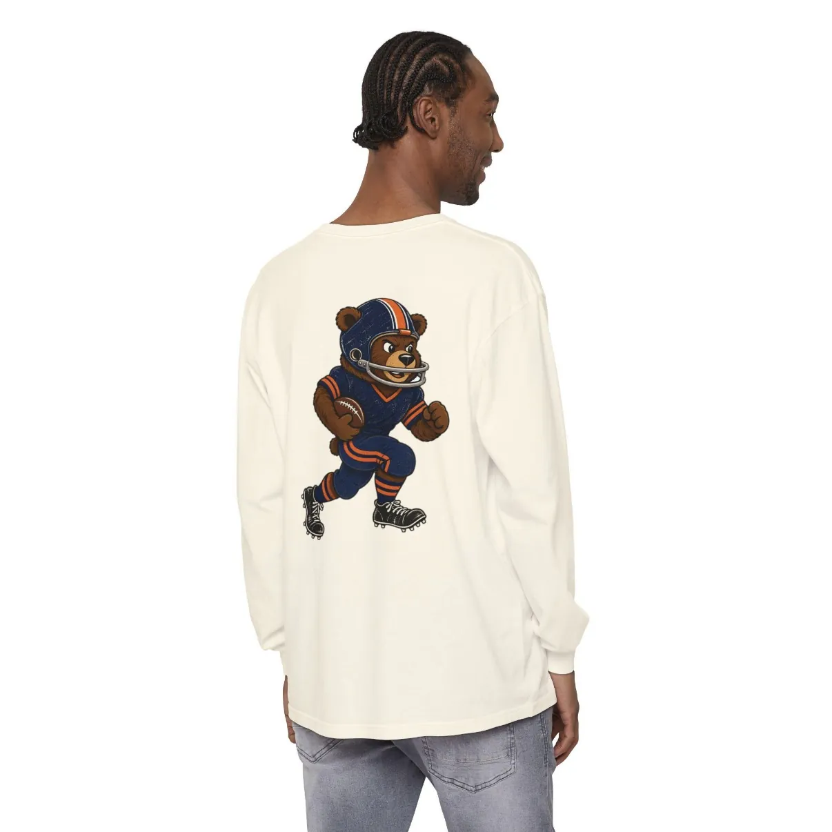 Bears Football Long Sleeve Tee in Ivory, back print