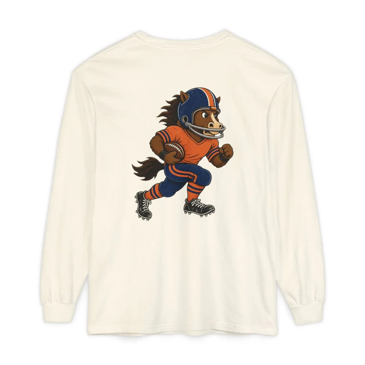 Broncos Football Long Sleeve Tee in Ivory, back print