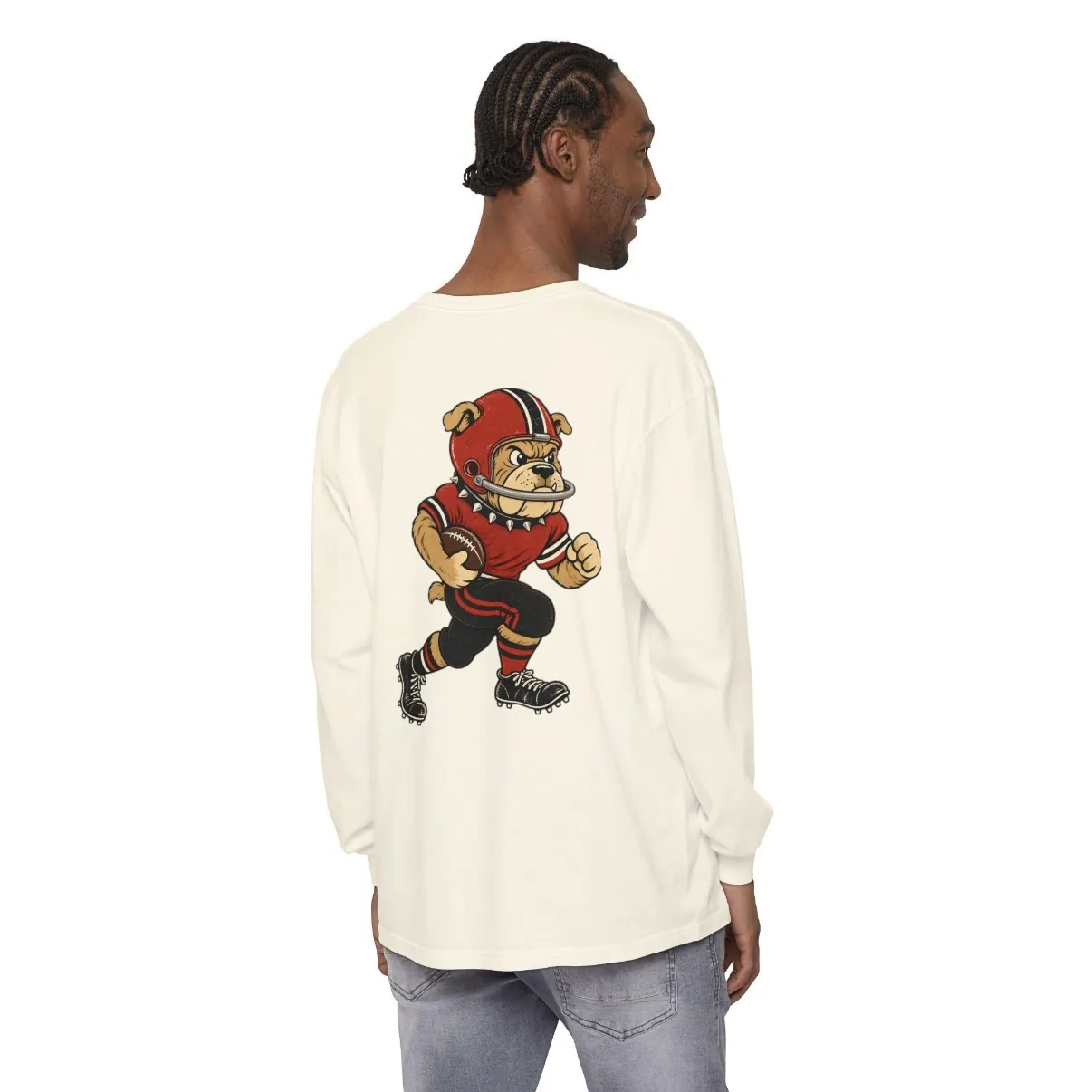 Bulldogs Football Long Sleeve Tee in Ivory, back print