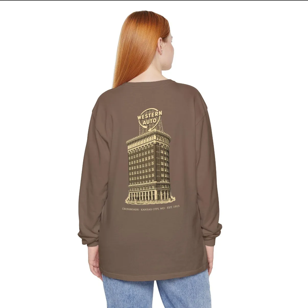 Crossroads Kansas City Long Sleeve in Espresso, back print