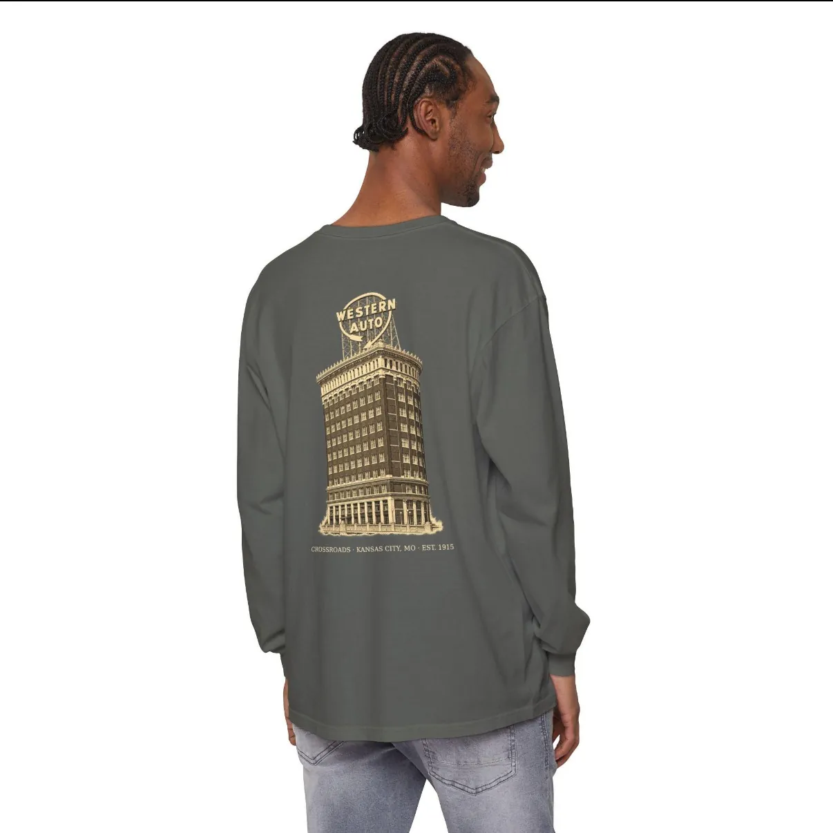Crossroads Kansas City Long Sleeve in Pepper, back print