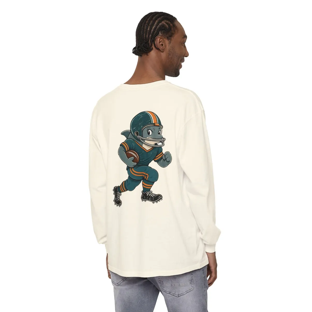Dolphins Football Long Sleeve Tee in Ivory, back print
