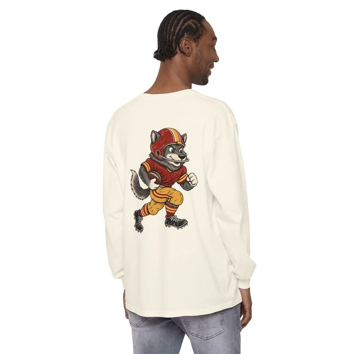 Fountain City Football Long Sleeve Tee in Ivory, back print