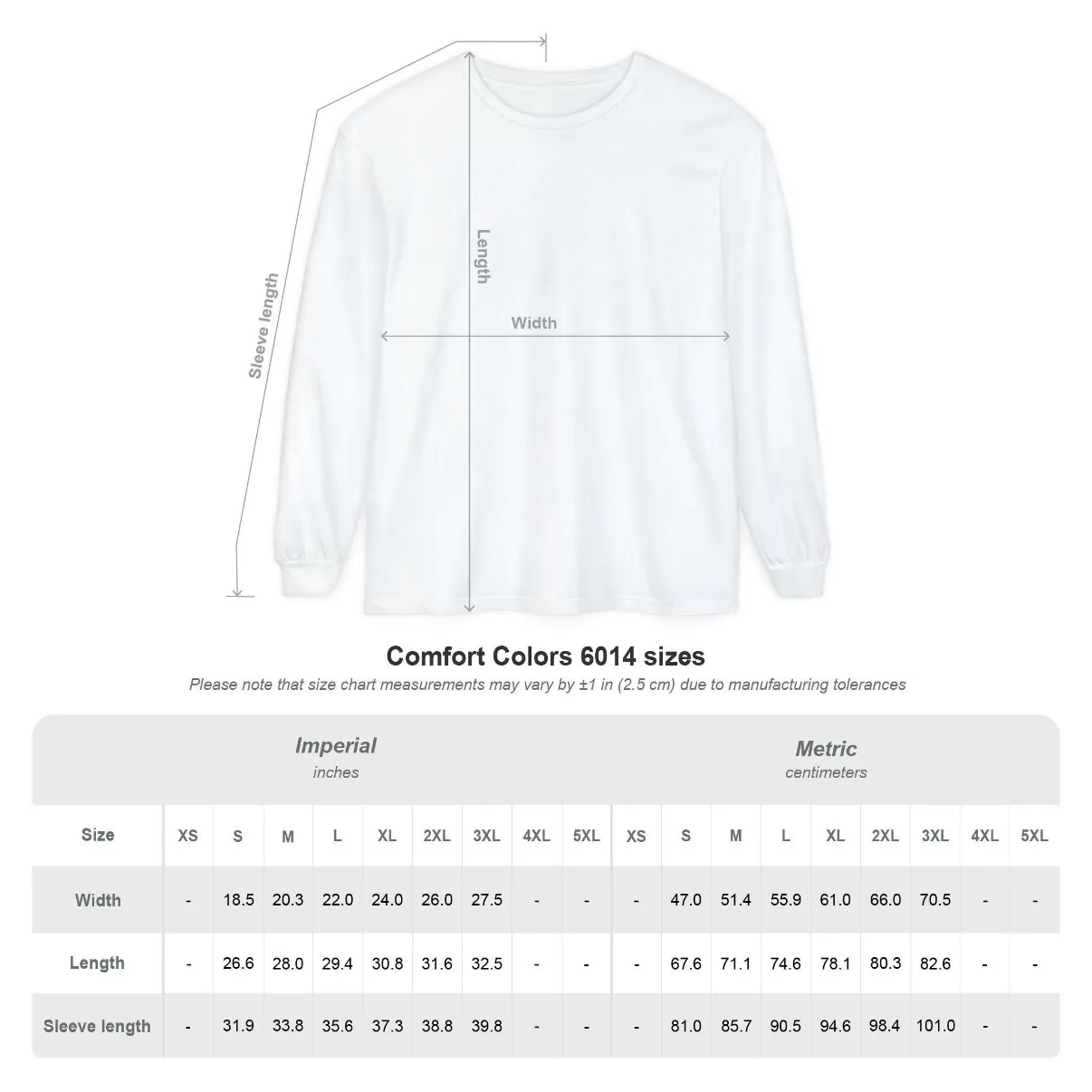 Gators Football Long Sleeve Tee size chart