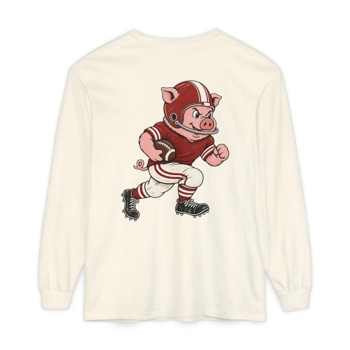 Hogs Football Long Sleeve Tee in Ivory, back print