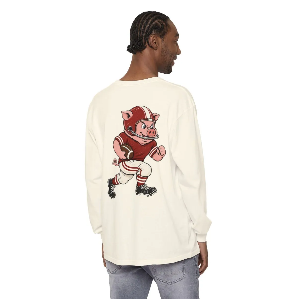 Hogs Football Long Sleeve Tee in Ivory, back print