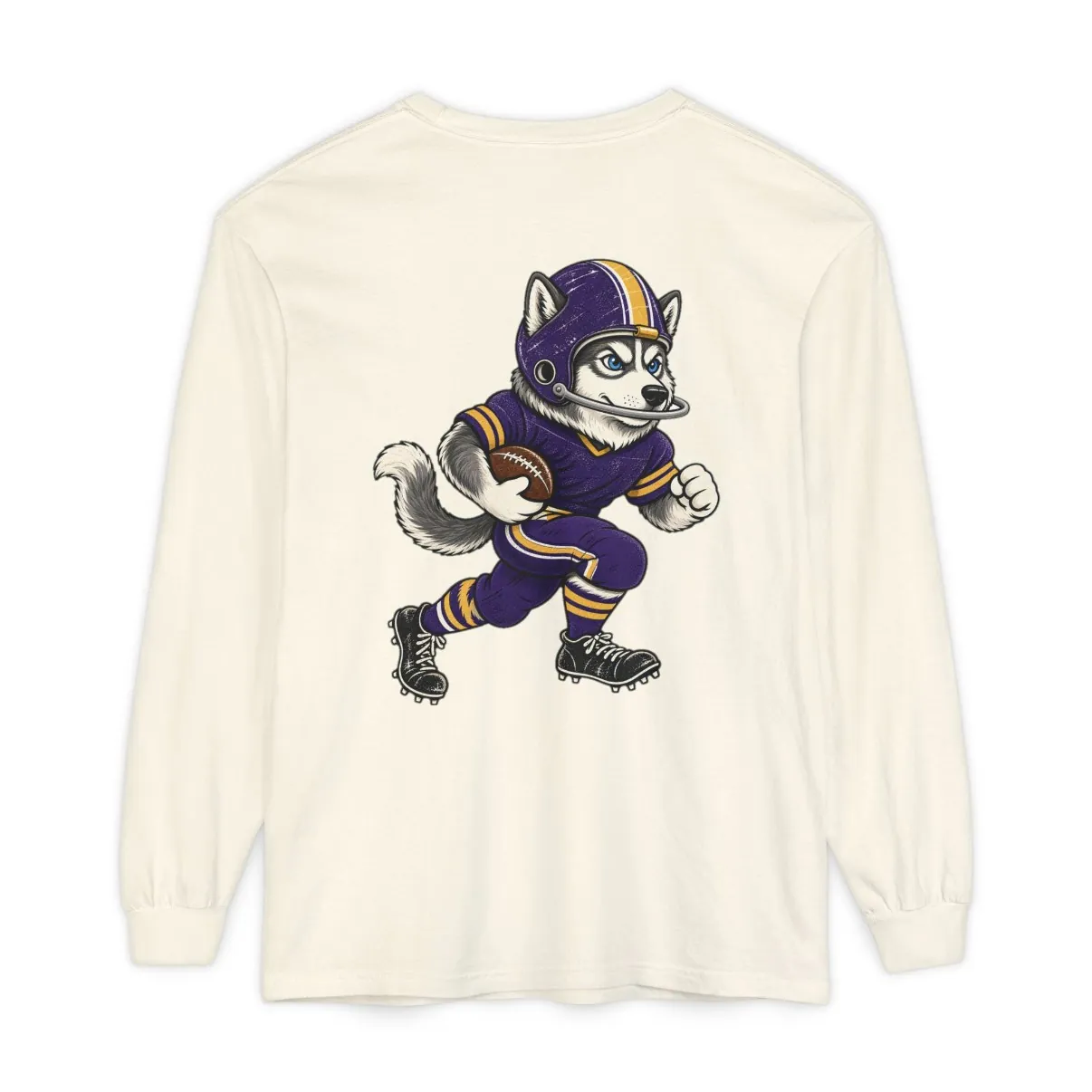 Huskies Football Long Sleeve Tee in Ivory, back print