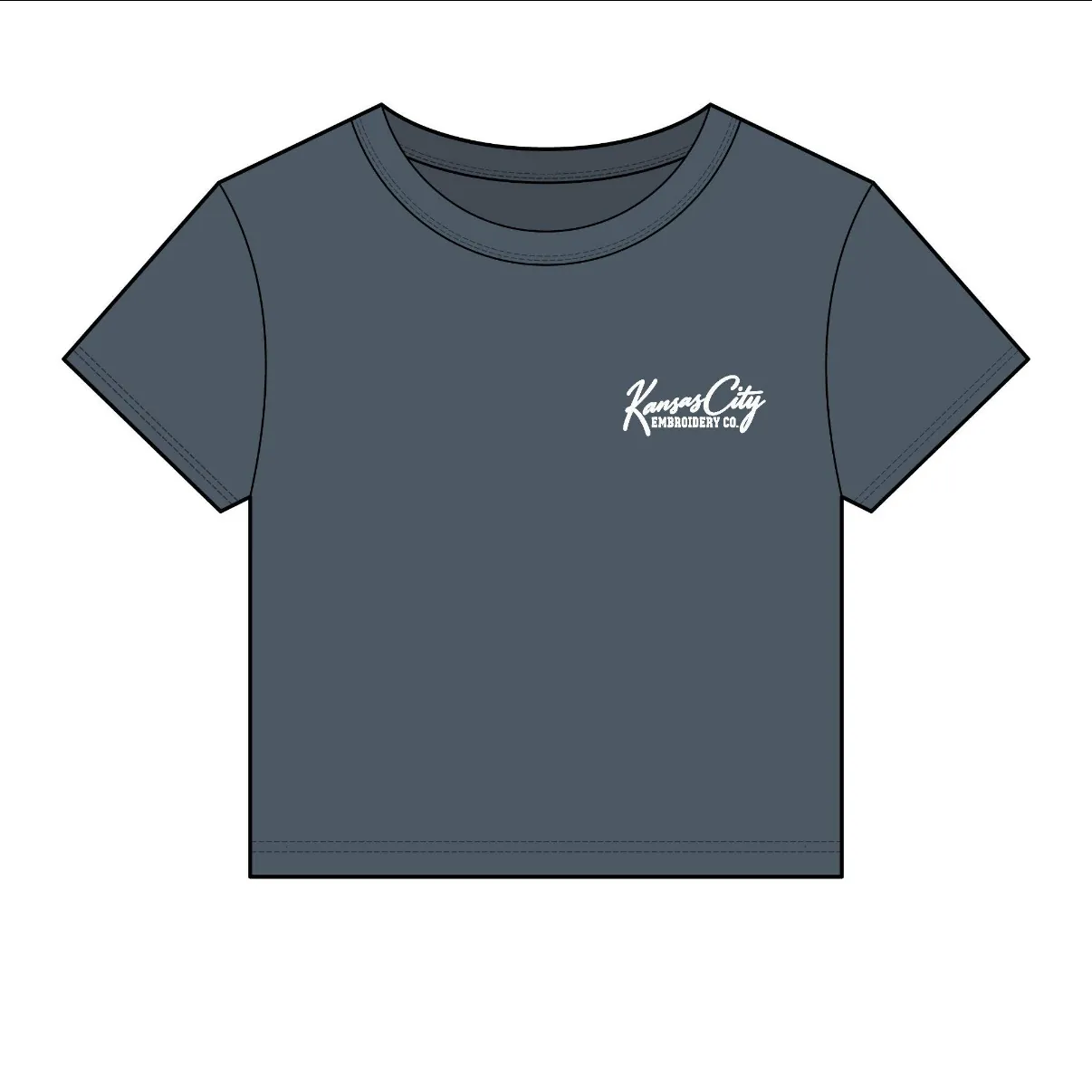 Kansas City Embroidered Baby Tee in Navy, front