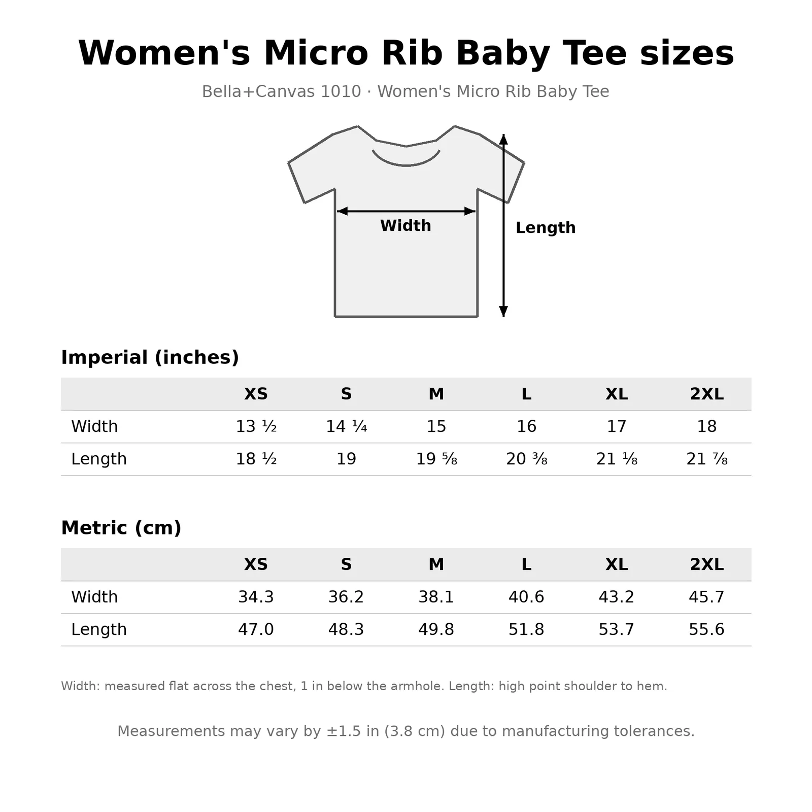 Kansas City Embroidered Baby Tee size chart