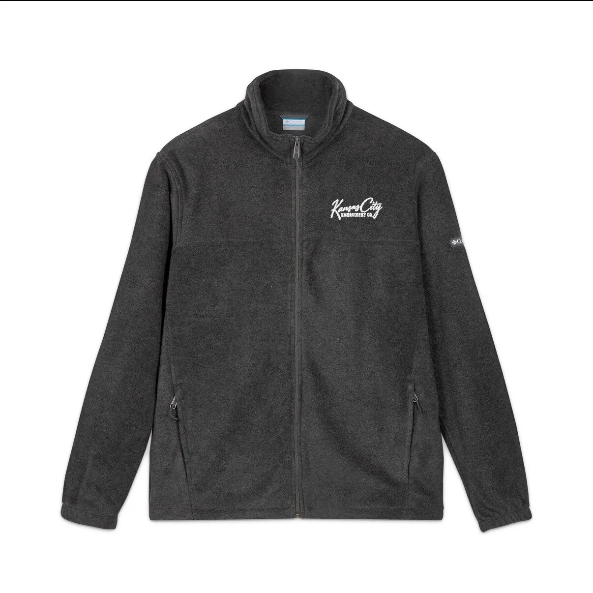 Kansas City Embroidered Fleece Jacket in Charcoal, front