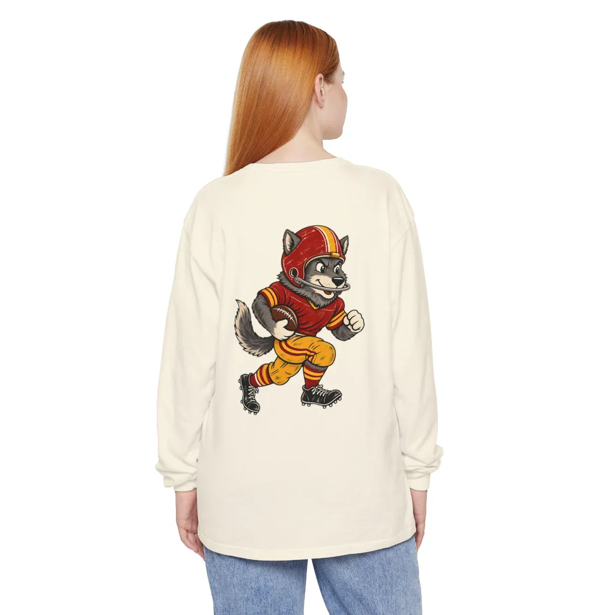 Kansas City Football Long Sleeve Tee in Ivory, back print