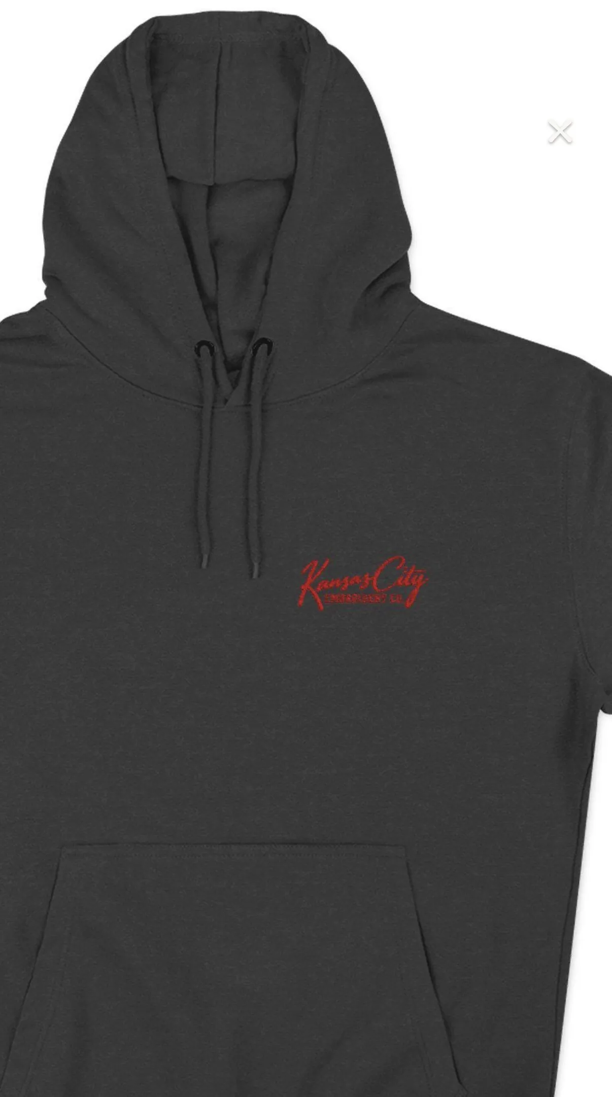Kansas City Embroidered Hoodie in Charcoal, close-up