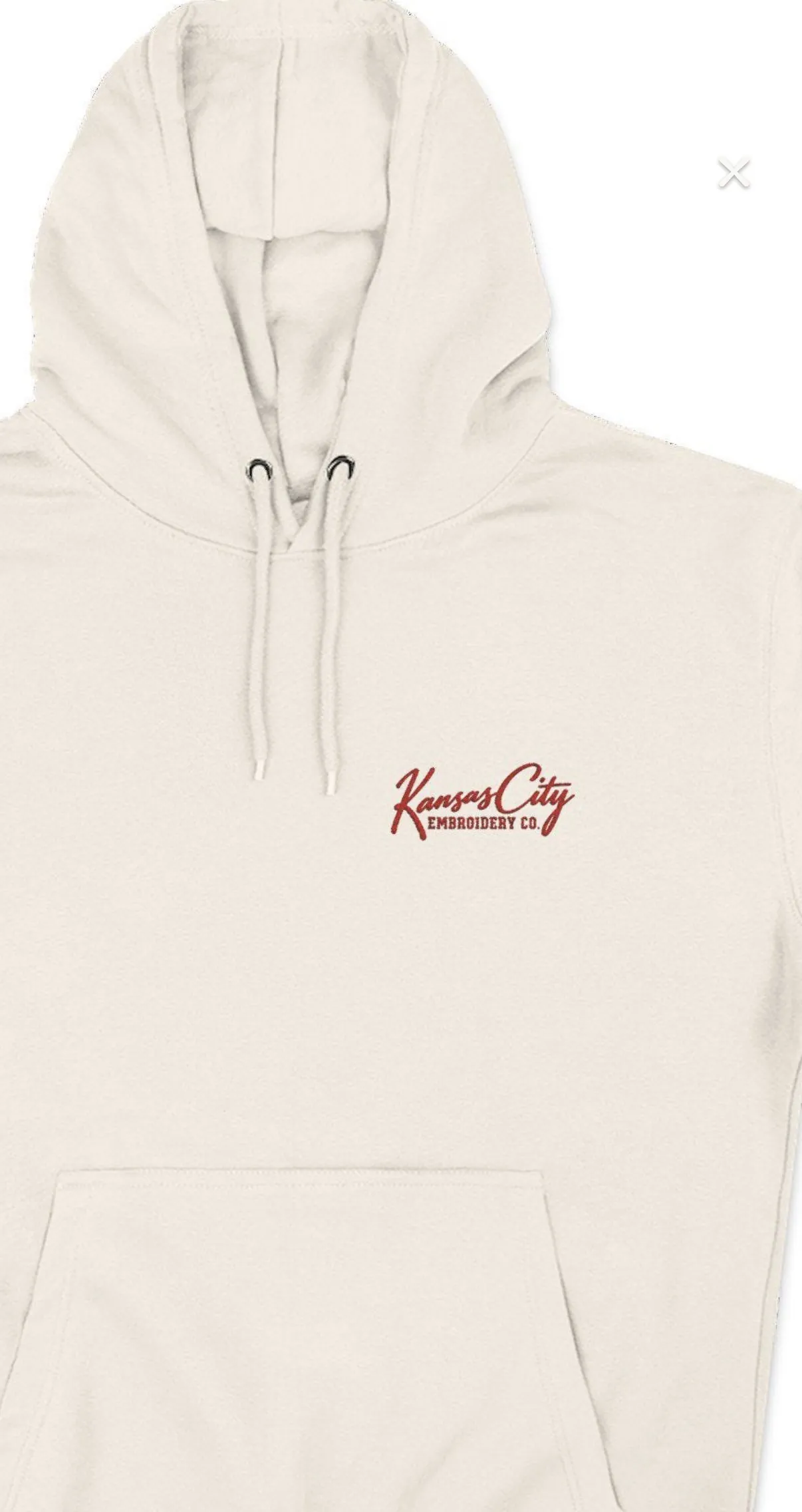 Kansas City Embroidered Hoodie in Sandshell, close-up