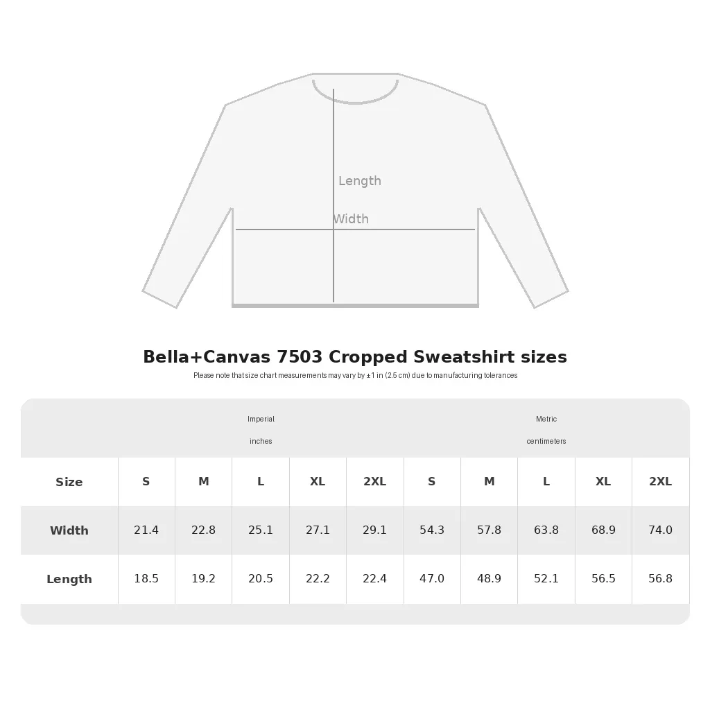 Kansas City Football Club Women's Cropped Sweatshirt size chart
