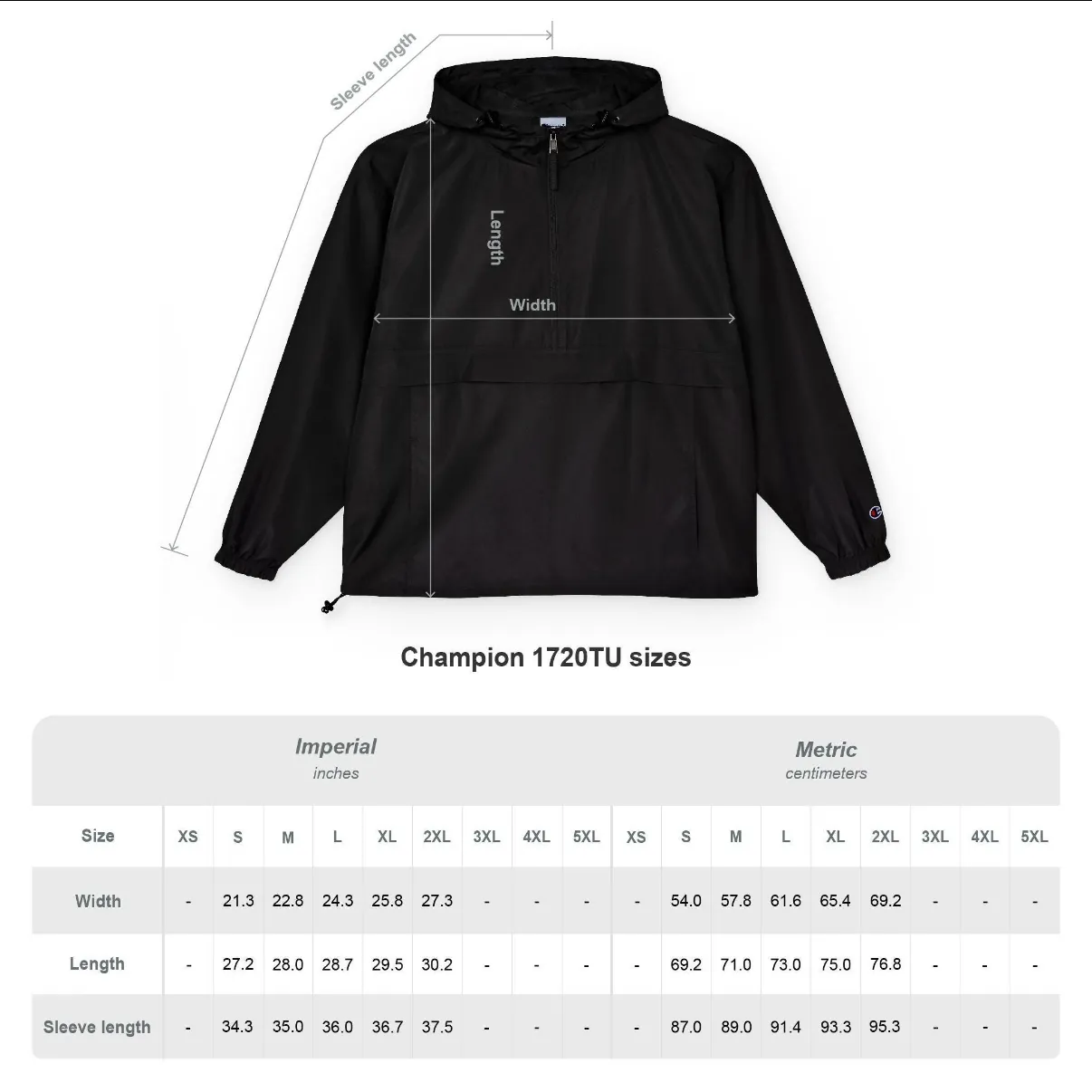 Kansas Basketball Embroidered Anorak size chart