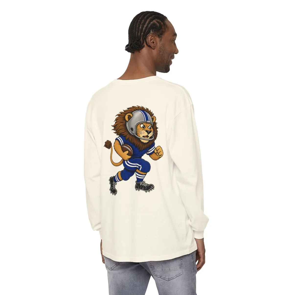 Lions Football Long Sleeve Tee in Ivory, back print