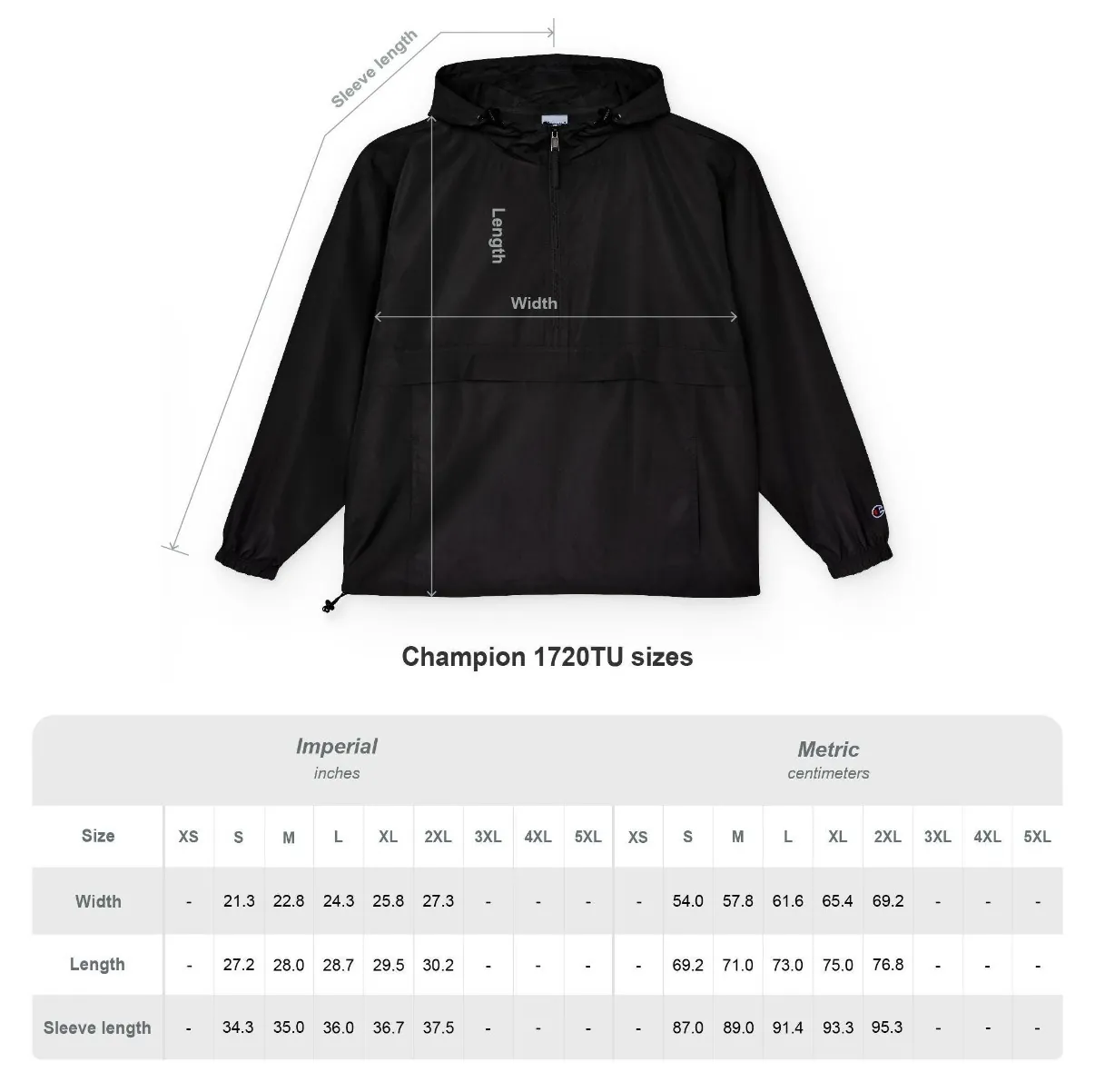 Missouri Football Embroidered Anorak size chart
