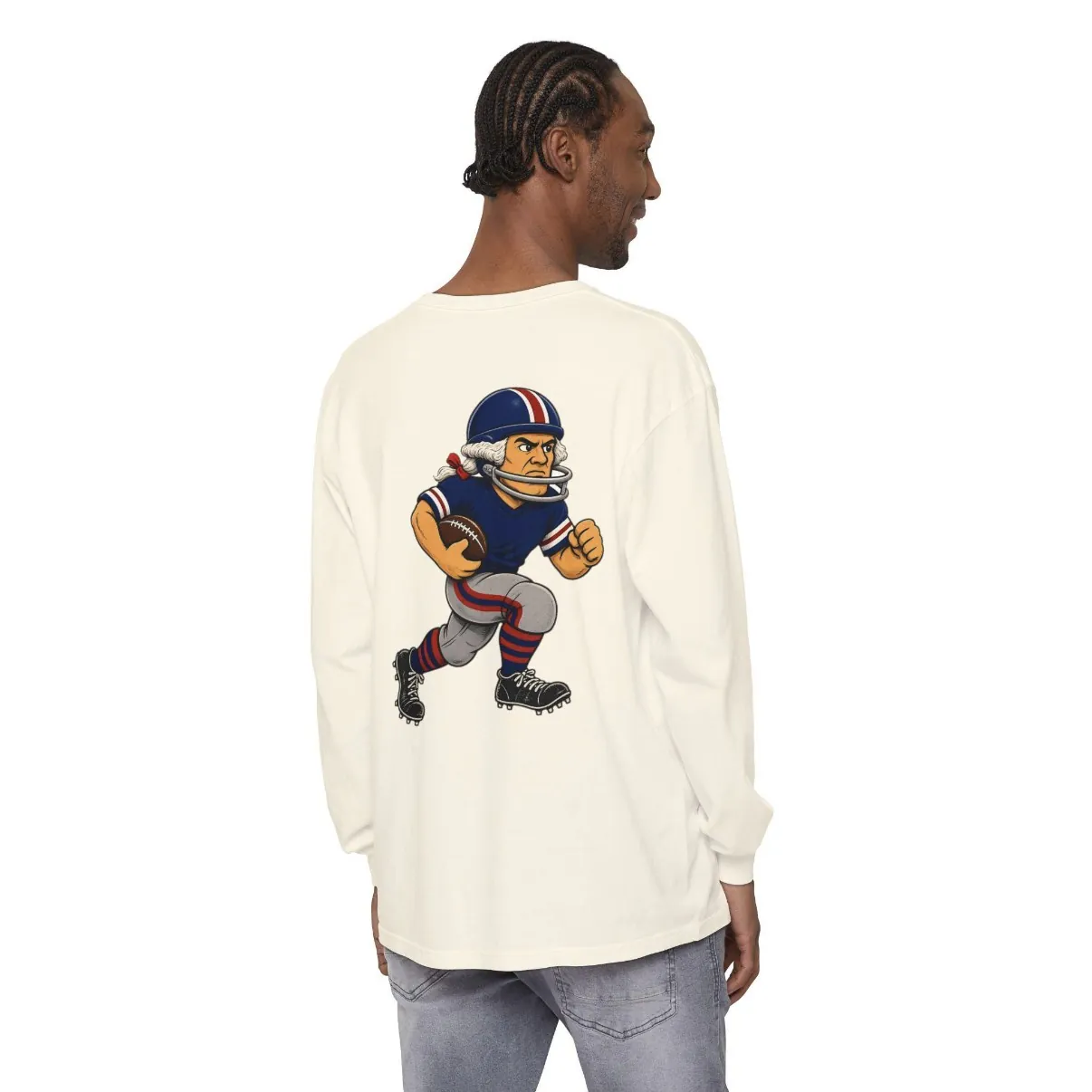 Patriots Football Long Sleeve Tee in Ivory, back print