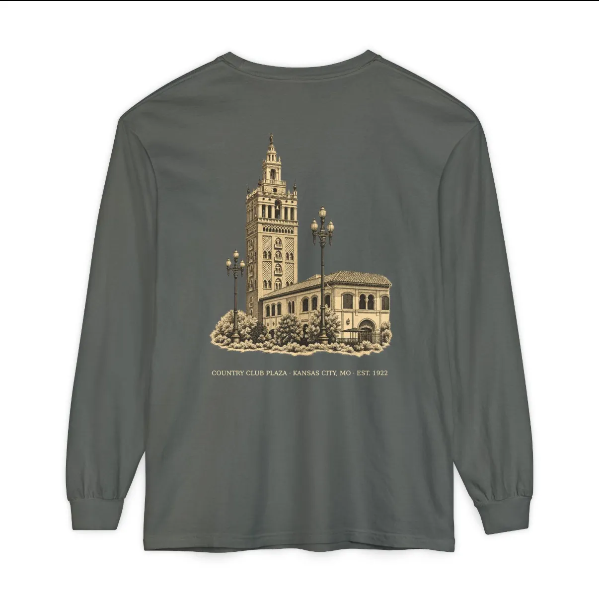 Country Club Plaza Kansas City Long Sleeve in Pepper, back print