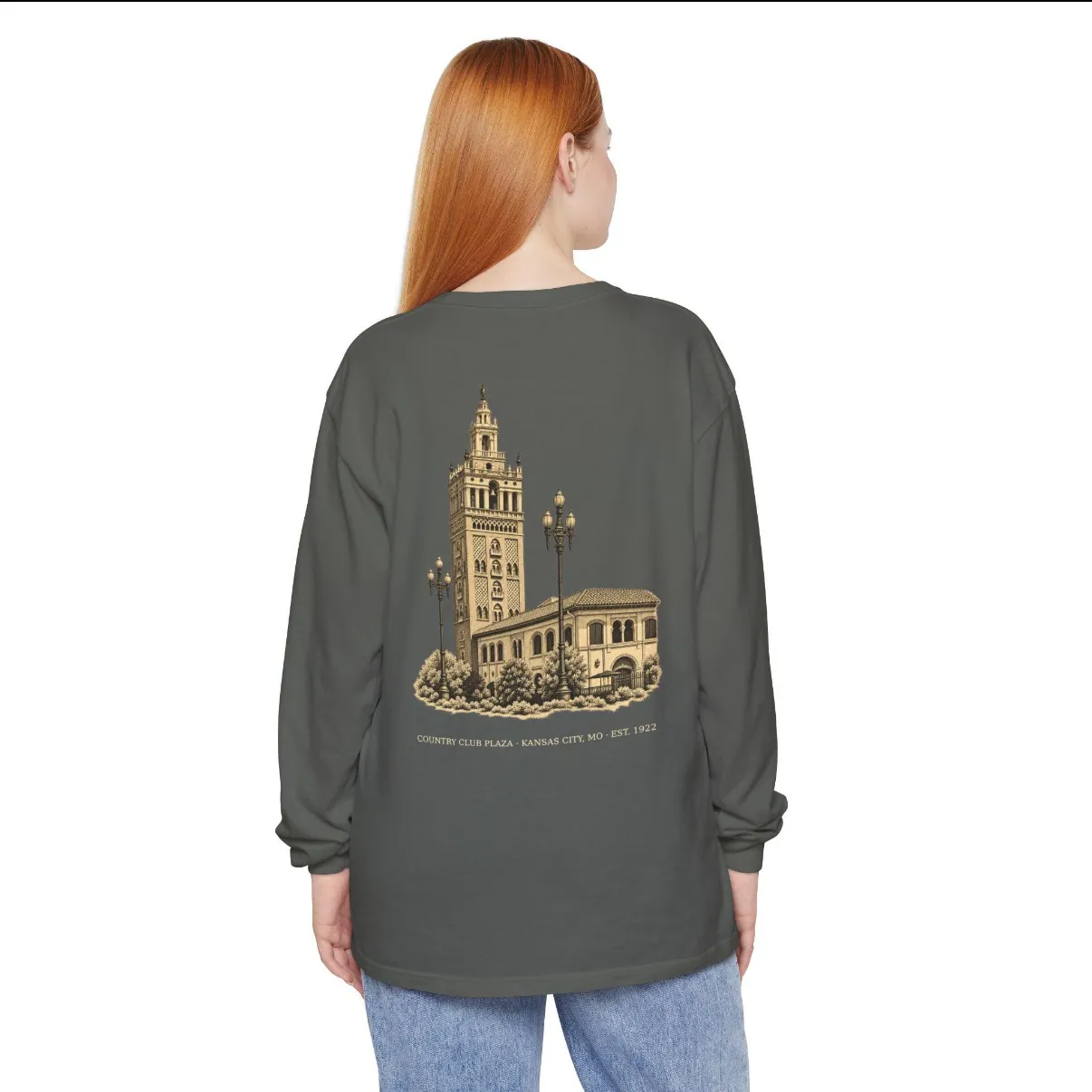 Country Club Plaza Kansas City Long Sleeve in Pepper, back print