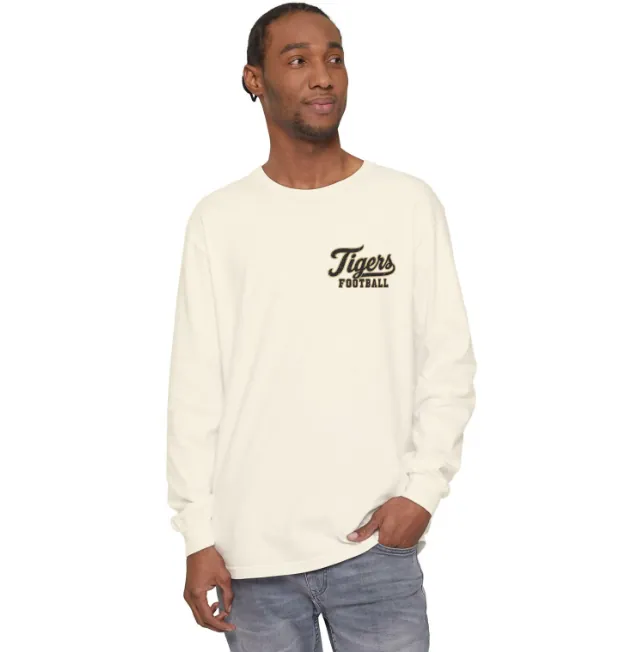 Tigers Football Long Sleeve Tee in Ivory, on a model