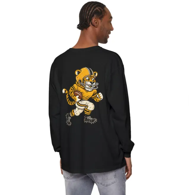 Tigers Football Long Sleeve Tee in Black, back print