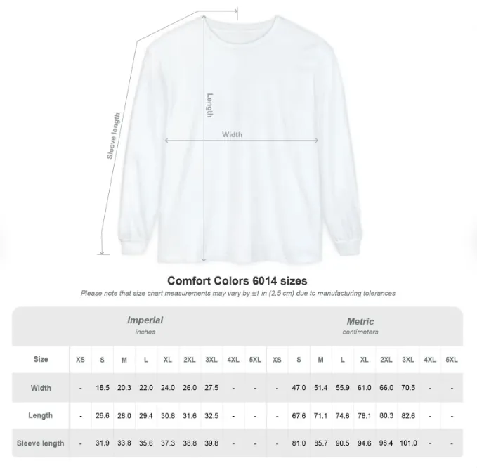 Tigers Football Long Sleeve Tee size chart