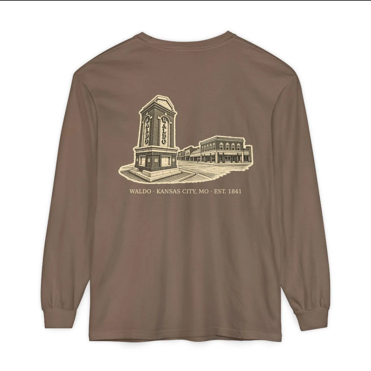 Waldo Kansas City Long Sleeve in Espresso, back print