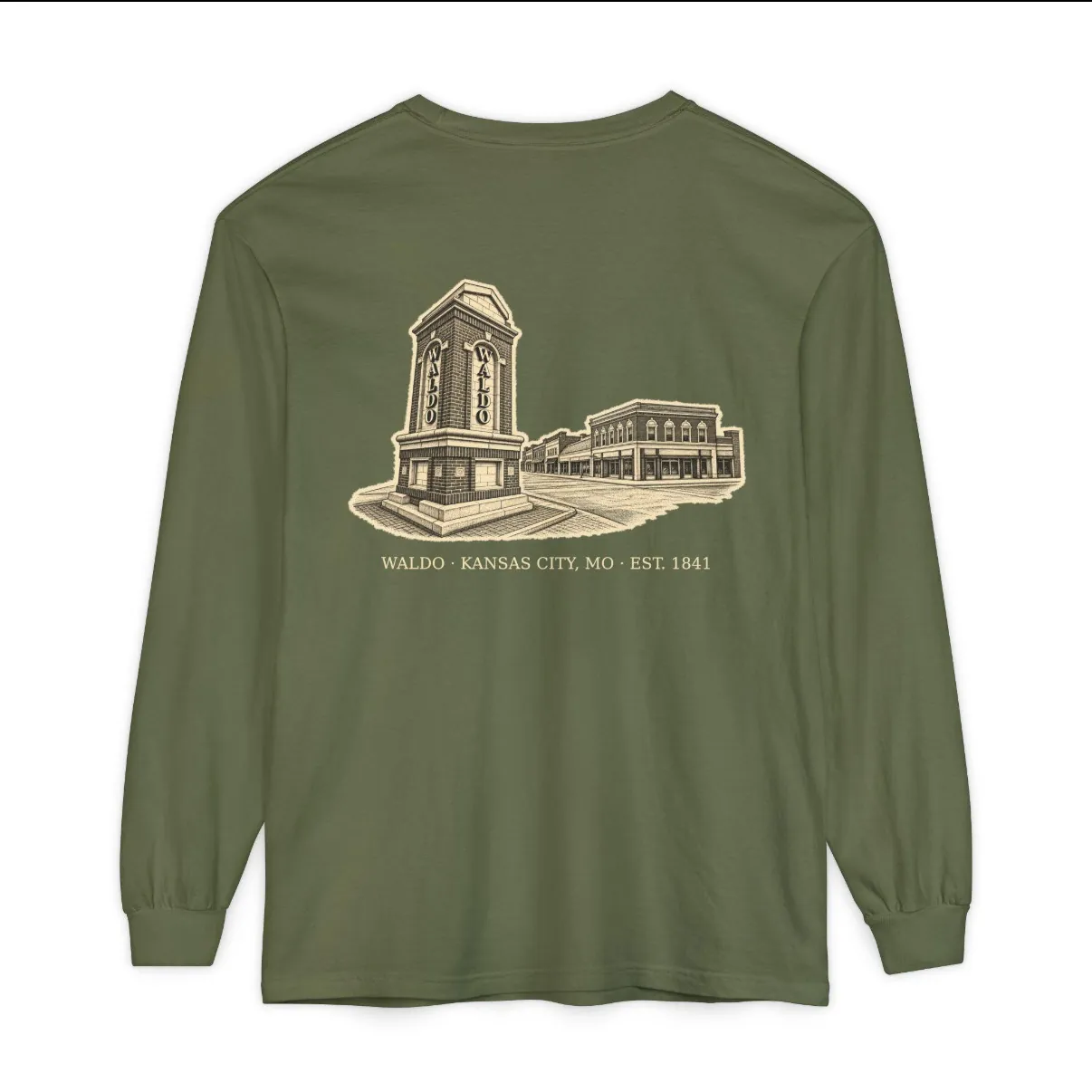 Waldo Kansas City Long Sleeve in Hemp, back print