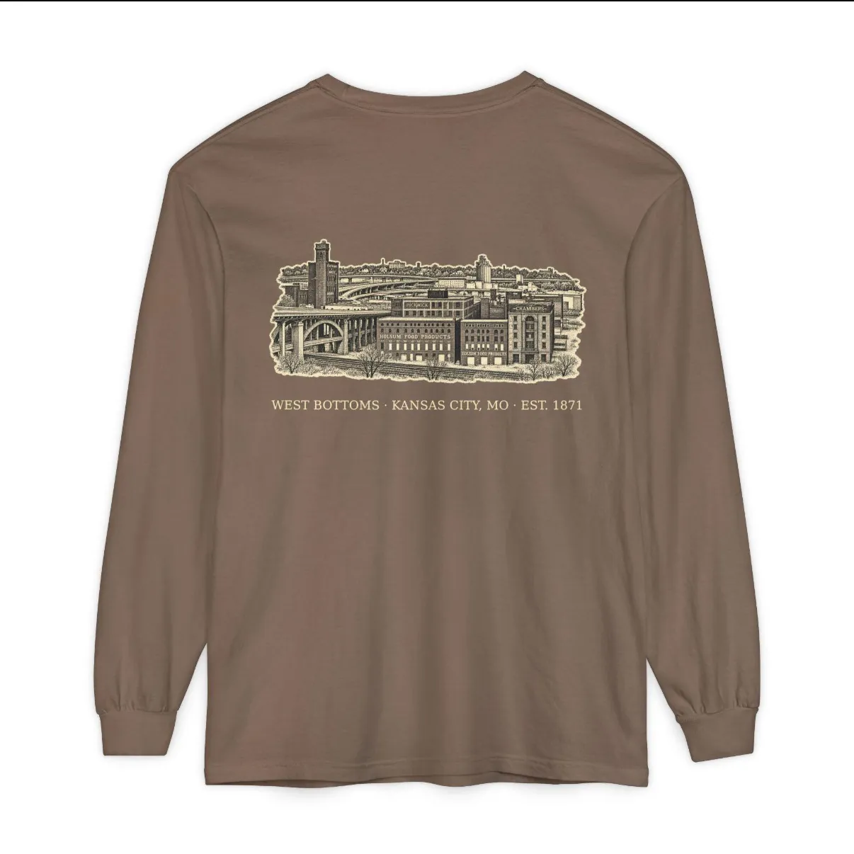 West Bottoms Kansas City Long Sleeve in Espresso, back print