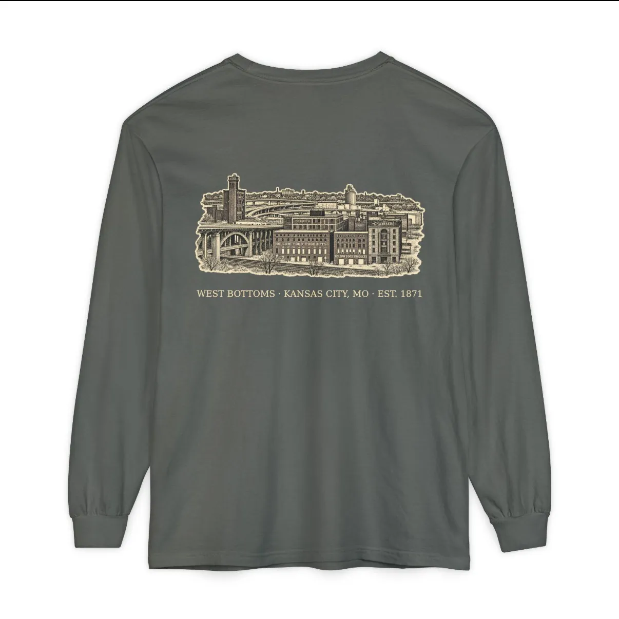 West Bottoms Kansas City Long Sleeve in Pepper, back print