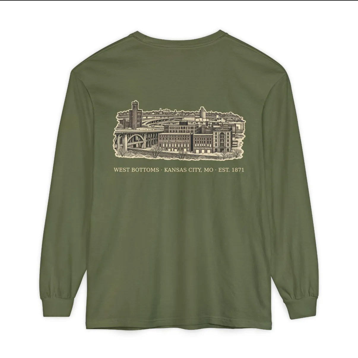 West Bottoms Kansas City Long Sleeve in Hemp, back print