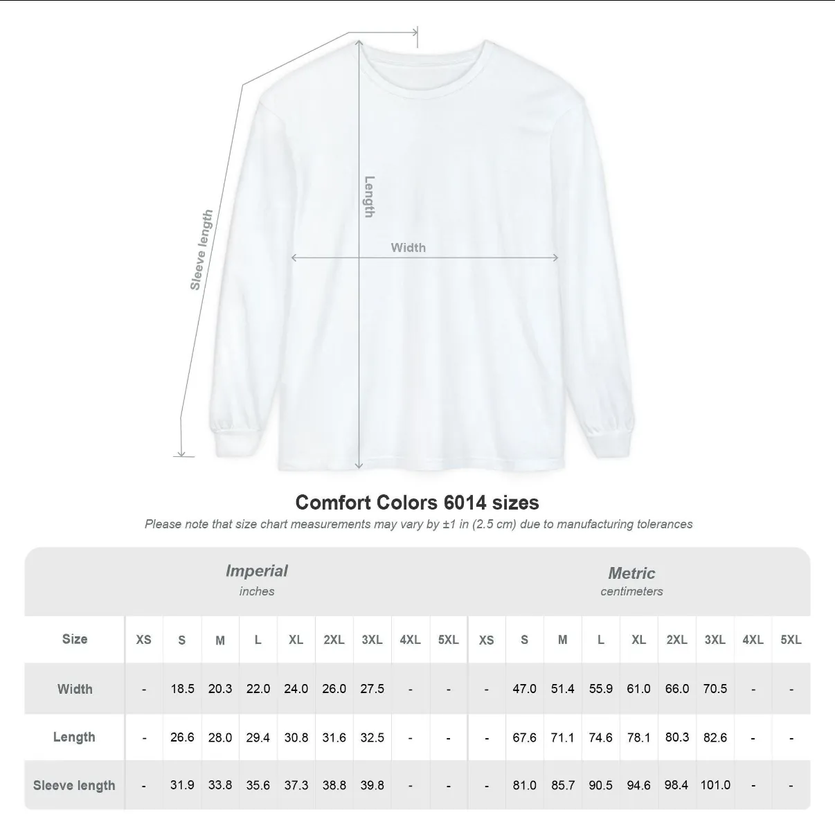 Wildcats Football Long Sleeve Tee size chart